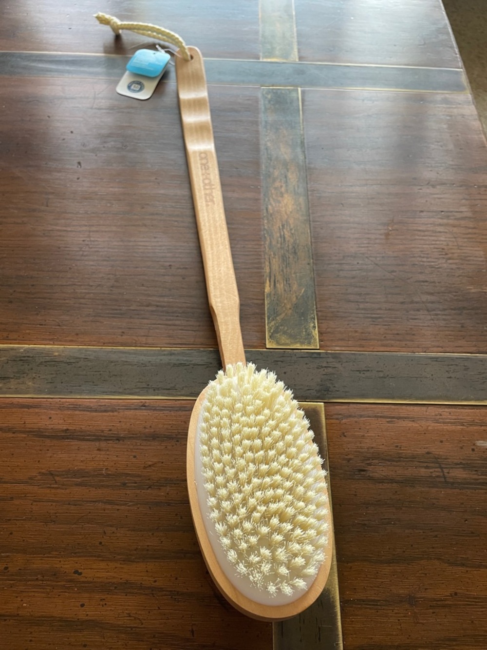 Long-Handle Wooden Bath Massage Brush with White Silicone Nodes